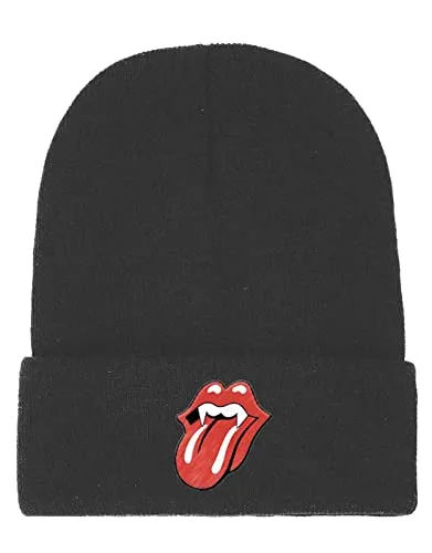 The Rolling Stones Mütze Beanie Fang Tongue Band Logo Nue offiziell Schwarz One Size