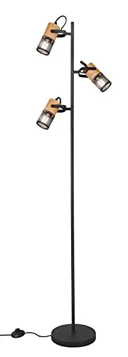 Trio Leuchten Manon Stehlampe - Moderne Stehlampe im Industriedesign mit 3 schwenkbaren Lampenschirmen aus Metall und Holz, ideal für gemütliche Lichtstimmungen in Wohnzimmer oder Schlafzimmer.
