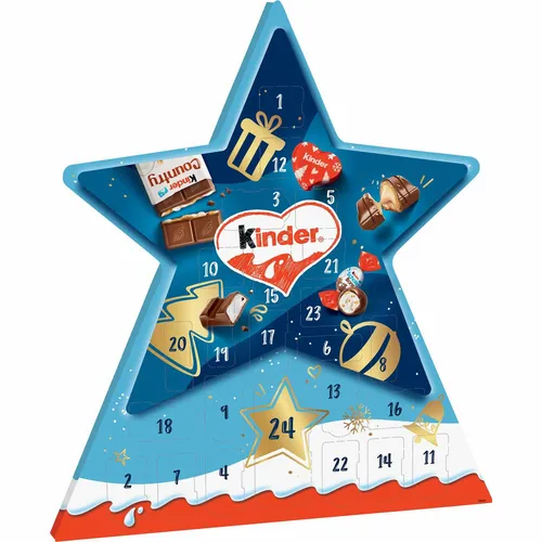 kinder & Co. Mini Mix Stern Adventskalender 149g - Adventskalender mit 24 leckeren Überraschungen aus Schokolade, perfekt für die Vorweihnachtszeit und ideal für Kinder.