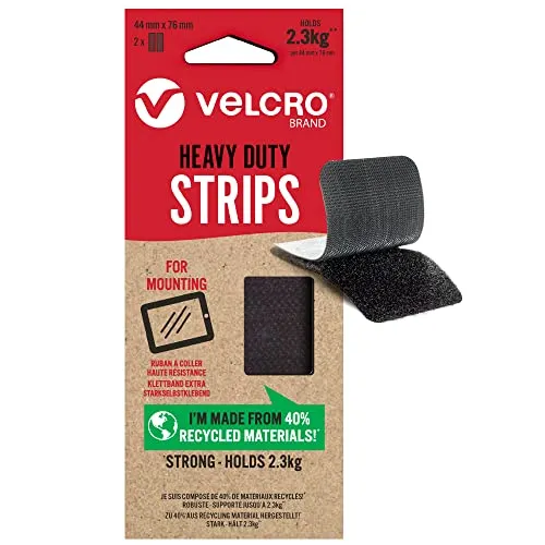 VELCRO Marke | Eco Schwerlaststreifen | Extra starke selbstklebende Klebestreifen, perfekt für Raumdekoration & Heimgebrauch, Büro, Garage | Schwarz | 44mm x 76mm | Set aus 2