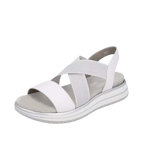 Sportliche Riemchensandale REMONTE für Damen, Gr. 37, grau - Wanderschuhe: Riemensandale aus Leder mit praktischem Gummizug und Keilabsatz für optimalen Komfort beim Gehen.
