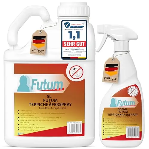 Biozidfreies Teppichkäfer-Mittel 5 Liter + 500ml – Effektiver Schutz gegen Teppichkäfer - Insektizide – Sofortiger, mechanischer Schutz ohne Nervengifte. Ideal für Textilien, Möbel und Haustierbereiche, geruchsarm und fleckenfrei.