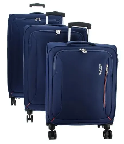 American Tourister Hyperspeed Kofferset 3-teilig - Blau (Combat Navy) - Koffer Set mit 3 Größen, ideal für jede Reise. Hergestellt aus recycelten PET-Flaschen und ausgestattet mit TSA-Schloss für Sicherheit.