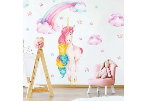 WANDKIND Wandtattoo Einhorn mit Regenbogen V380 (Einhorn), Wieder ablösbar