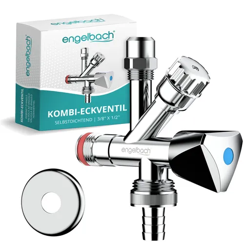 Engelbach® Universal Kombi Eckventil 1/2 Zoll - Flexibel und Dicht - Sonstige Badausstattung, mit zwei separaten Anschlüssen für Kalt- und Warmwasser, selbstdichtendes Gewinde für einfache Montage und extra Konusmutter für Flexibilität.