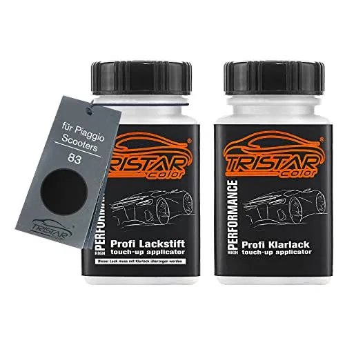 Produktbild TRISTARcolor Motorradlack Lackstift Set für Piaggio Scooters 83 Nero Basislack Klarlack je 50ml