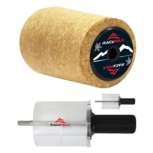 RaceWax Roto Bürste Set mit Speed Stick Pro - 100mm - Vielseitiges Bürstenset für die professionelle Ski- und Snowboardpflege. Robuster Naturkork für optimales Wachsen und Einarbeiten von Finish-Produkten. Inkl. Klick-Schnellwechsel-Mechanismus für einfachen Einsatz.