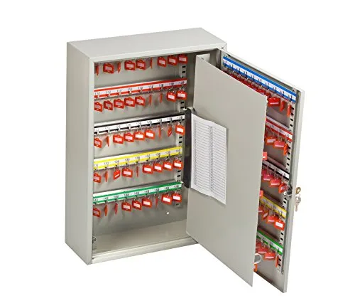 OfficeForce Schlüsselkasten Office bis 150 Schlüssel, robust abschließbar Schlüsselbox Safe aus Stahl-Blech, magnetische Außenseite, höhenverstellbare Leisten, Wandmontage (35x38x14cm) (20087)