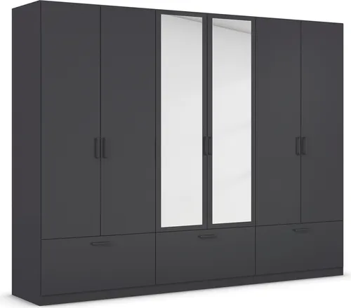Drehtürenschrank RAUCH BARI mit Spiegel, 270cm grau - Kleiderschrank mit 6 Türen und 3 Schubladen, pflegeleicht und variabel einsetzbare Einlegeböden, Made in Germany für höchste Qualität.