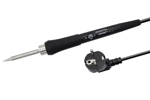 GALLUNOPTIMAL Temperatur geregelter Lötkolben mit Kartuschenspitze, 1,28m Anschlusskabel, Kalibrierfunktion, Ein/Aus-Schalter, 230V – 80 Watt, 200°
