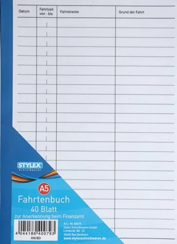 Stylex Schreibwaren Geschäftspapier 10x Fahrtenbuch / DIN A5 / 40 Blatt