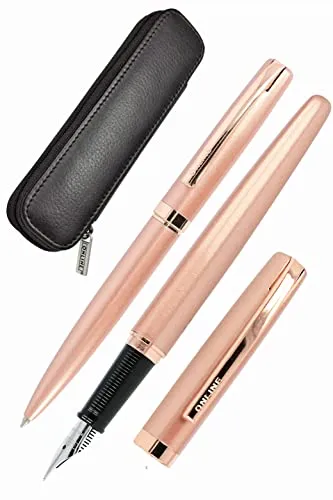 Eleganza Rose Style Online Schreibset, 34574 - Füller und Kugelschreiber in elegantem Roségold, im hochwertigen Echtleder-Etui. Ideal für Büro und Schule, dokumentenecht und stilvoll verpackt.