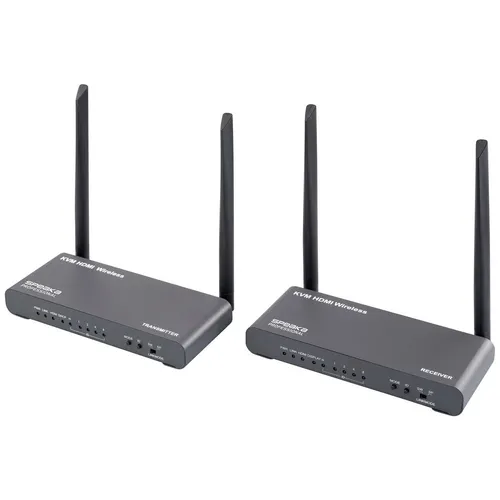 SpeaKa Professional SP-HDE-620 HDMI-Funkübertragung Set - Audio/Video Funkübertragungssystem, kabellose Übertragung bis 100 m mit KVM-Funktion für Tastatur, Bildschirm und Maus – ideal für interaktive Präsentationen und Home-Entertainment.