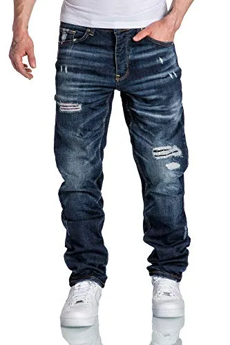 Produktbild Amaci&Sons Herren Jeans Regular Straight Fit Destroyed 7984 Dunkelblau