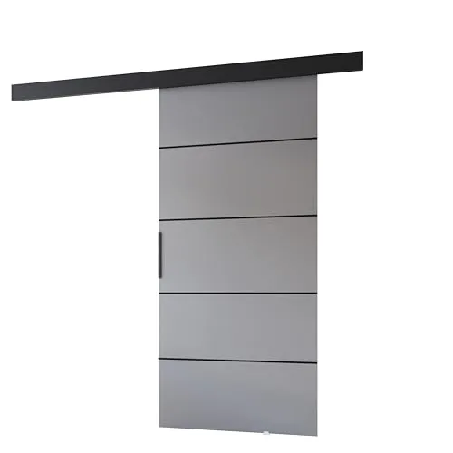 MINIO go for it - Schiebetüren 106 cm, Schiebetür Zimmertür PRIM 1K, Schiebetürsystem für Zimmer, Wandmontage, Türe Innen - Dekorleiste, Oberblende, Türgriff in Schwarz, Grau/Schwarz