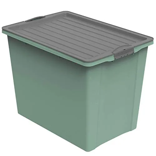 Rotho Compact Aufbewahrungsbox 70l mit Deckel und Rollen - Aufbewahrungsbehälter mit Deckel, hergestellt aus recyceltem Kunststoff, BPA-frei und ideal für die praktische und platzsparende Lagerung von A3-Materialien.