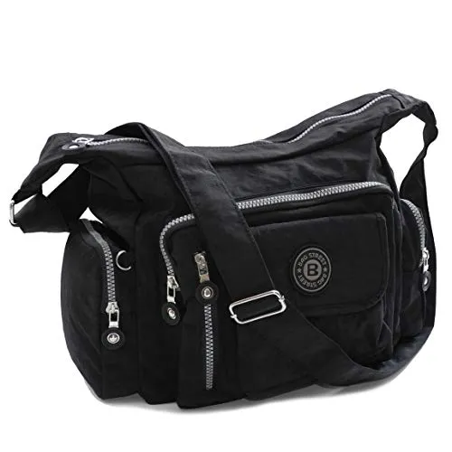Bag Street Umhängetasche - Praktische Crossbag aus Nylon (Schwarz) - Umhängetasche mit verstellbarem Trageriemen, ideal für Arbeit, Sport und Freizeit. Aus stabilem Nylon gefertigt, leicht waschbar und mit mehreren Fächern für optimale Organisation.
