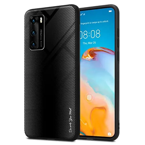 Cadorabo Hülle kompatibel mit Huawei P40 Schutzhülle TPU Silikon Case Glas Slim Kratzfest Weiche Gummi mit Rundumschutz Case Hülle für Huawei P40 in Schwarz