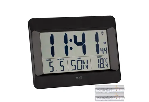 TFA Dostmann Funkwanduhr digitale Wanduhr TFA 60.4519 mit Datum, Wochentag und Innentemperatur