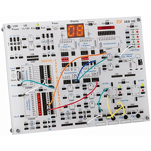 ELV Digital-Experimentierboard DEB100 - Funktionsgeber mit flexibler Spannungsversorgung und zahlreichen frei verbindbaren Bauteilen für kreative Elektronikprojekte.