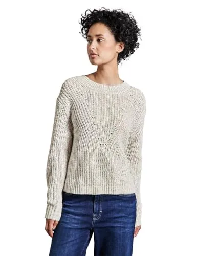 STREET ONE Damen A303149 Pullover Mit Strickmuster, Cloud Cream Mel., 40 EU