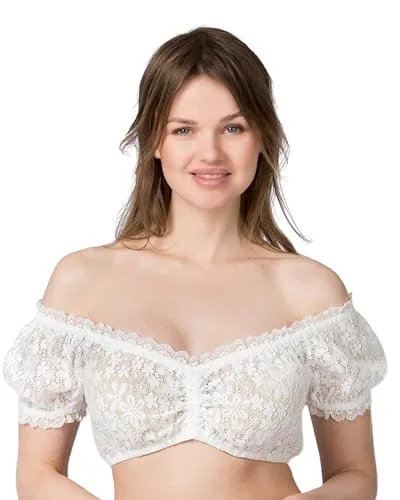 Stockerpoint Dirndlbluse Meline weiß 38 - Trachtenmode mit 55% Baumwolle und 45% Polyester, ideal für ein bequemes Tragegefühl und einfache Pflege bei 30° Schonwäsche.