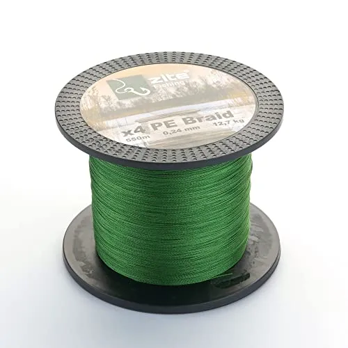 Zite Fishing Angelschnur Geflochten 4-Fach – Braided Line 4X PE 550m Spule – 0,14-0,30mm Angelsehne Geflechtschnur Grün (12,7 kg / 0,24 mm)