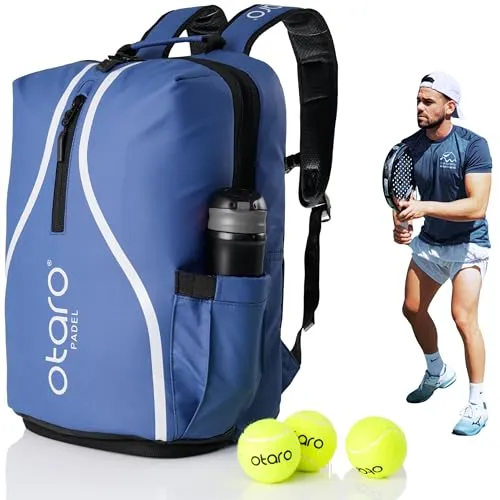 Otaro Padel Tasche mit Schuhfach & Laptopfach (blau) - Tennisschläger Tasche mit 15 Fächern für optimale Organisation, belüftetem Schuhfach für frische Schuhe und gepolsterter Trennwand für Schlägerschutz – ideal für Padel-Spieler.
