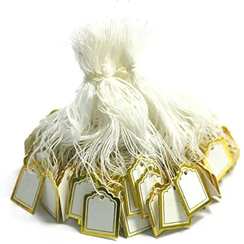 POFET 500 Stück weißer Schmuck Preisschilder Kleidung Display Tag Geschenknachrichtenkarte Beschreibbares quadratisches Papier Preisschild Etikett mit hängender Schnur