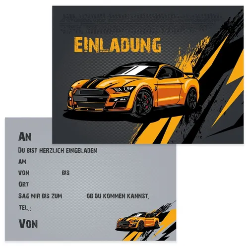 Kinder Einladungskarten Auto Rennwagen 10