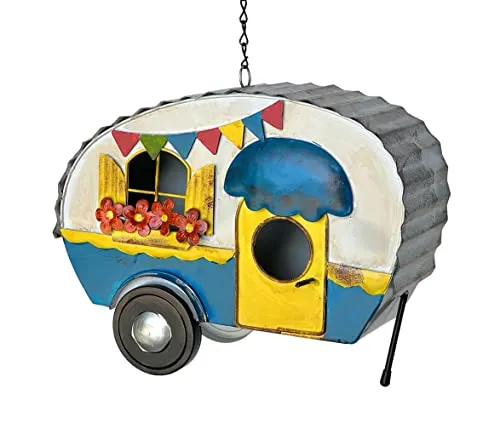 DanDiBo Vogelhaus Wohnwagen - Wetterfest und Praktisch - Tierhäuser für den Outdoor-Bereich, wetterfestes Metall, ideal als Futterstation für Vögel, mit einer Türdurchgangsbreite von 4 cm.