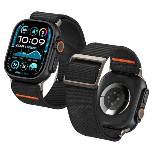 Spigen Lite Fit Ultra Armband Entwickelt für Apple Watch Ultra 3/2/1 49mm, Serie 11/10 46mm, Serie 9/8/7/SE 45mm,44mm Einstellbare Nylon-Solo-Strap - Schwarz