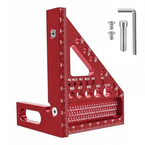 3D-Gehrungswinkel, 22.5°-90° Winkelmarkierung, Aluminiumlegierung Hochpräzises Layout-Messwerkzeug Anreisswerkzeug, für präzises Anreißen und Zeichnen, für Ingenieure (Rot)