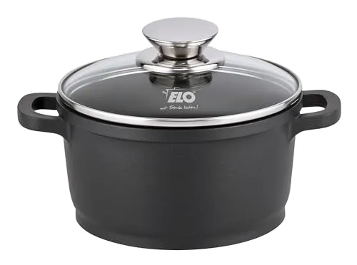 ELO Alucast Kochtopf 16 cm mit Glasdeckel, aus hochwertigem Aluminiumguss - hochwertig, antihaftbeschichtet, PFAS-frei mit ELODUR Select Beschichtung, induktionsgeeignet, schwarz