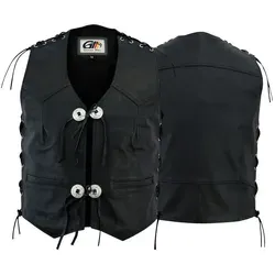 German Wear Motorradweste GW692 Black - Robuste Lederweste für Biker - Westen aus echtem Kalbsleder, schwarz, mit 2 Seitentaschen, Innentasche und stilvollen Conchos. Ideal für Biker, die Komfort und Stil suchen.