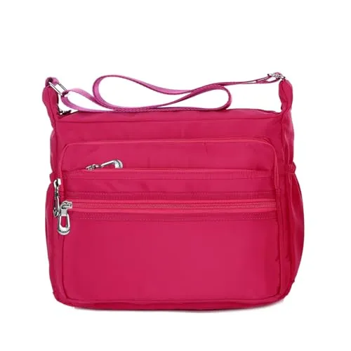 NOTAG Damen Umhängetasche, Wasserdicht Nylon Schultertasche Multi-Tasche Messenger Bag 2 Size (Rosa, S)