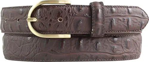 BELTINGER Damen-Gürtel mit Krokoprägung 3 cm | Leder-Gürtel für Damen 30mm Kroko-Optik | Kroko-Muster mit runder, goldener Gürtelschließe | Braun 120cm