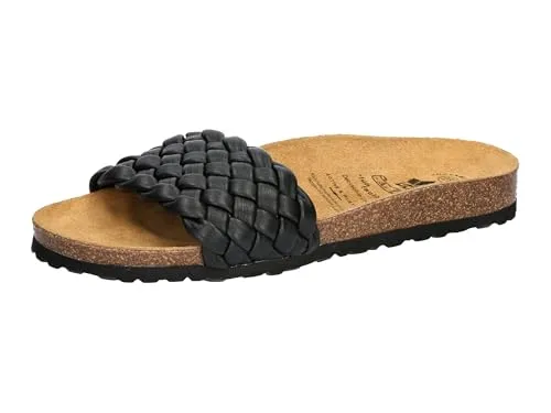 Lico Damen Bioline Plait Hausschuhe, schwarz, 41 EU - Damen-Hausschuhe aus Kunstleder mit flachem Absatz, ideal für komfortables Tragen zu Hause.
