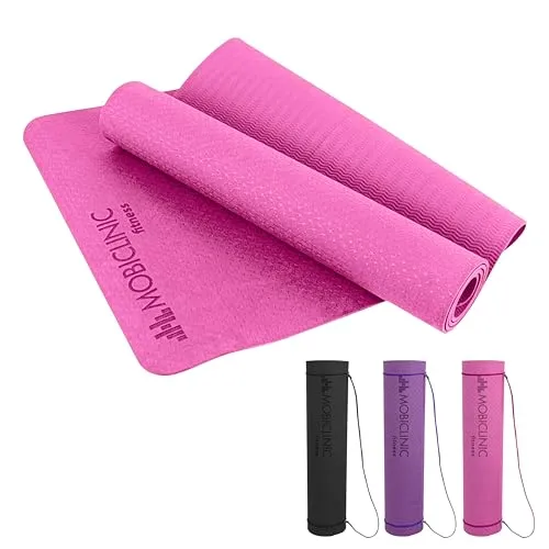 Mobiclinic, Yogamatte, Inklusive trageriemen, 6mm dicke, Europäische marke, Rutschfest, Abwaschbar, Wasserdicht, Ökologisch, Fitness, Sport, 181x61x0, 6 cm, Flexibel, Tpe, Farbe rosa