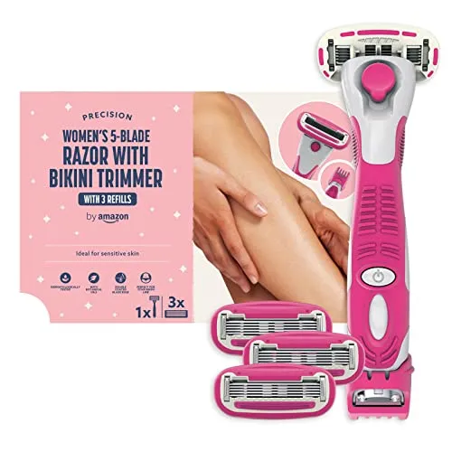 by Amazon für Damen, 5-Klingen-Rasierer mit 3-in-1-Trimmer + 3 Nachfüllpackungen