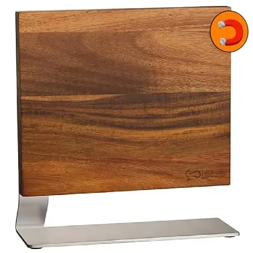 Les Plaisirs du Chef Magnetischer Messerblock aus Akazienholz mit Edelstahlbasis – Edles Design Messerhalter für bis zu 8 Messer – Hygienisch, Stabil & Stilvoll – Premium Küchenaccessoire