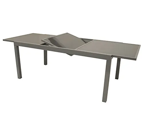 DEGAMO Ausziehtisch PISA 180/240x100cm - Esstisch aus pulverbeschichtetem Aluminium mit grauer Glasplatte, ausziehbar von 180cm auf 240cm. Ideal für gesellige Abende im Garten oder auf der Terrasse.