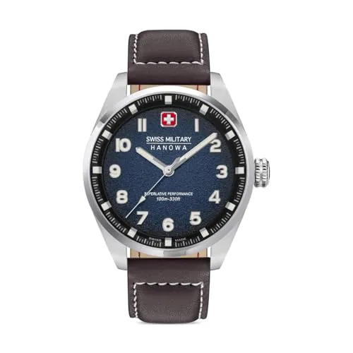 Swiss Military Hanowa Greyhound Herrenuhr mit Echtlederband - Elegante Armbanduhr für Herren mit Saphirglas, wasserdicht bis 10 Bar und hochwertigem Ronda Quarz Uhrwerk - Ideal für stilbewusste Männer.