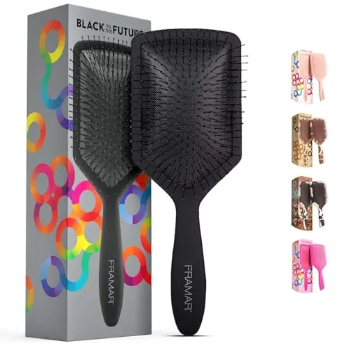 FRAMAR Schwarz Haarbürste Ohne Ziepen - Haarbürsten Für Langes Haar, Haarbürste Damen, Wet Hair Brush, Entwirrbürste Lange Haare, Detangler Bürste, Locken Bürste Haare, Paddelbürste, Paddle Brush