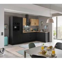 Küchenblock CORNWALL VI mit E-Geräten - Küchenzeile mit Ecke-Backofen, Kühlschrank und Apothekerschrank in elegantem Braun – perfekt für moderne Küchen!