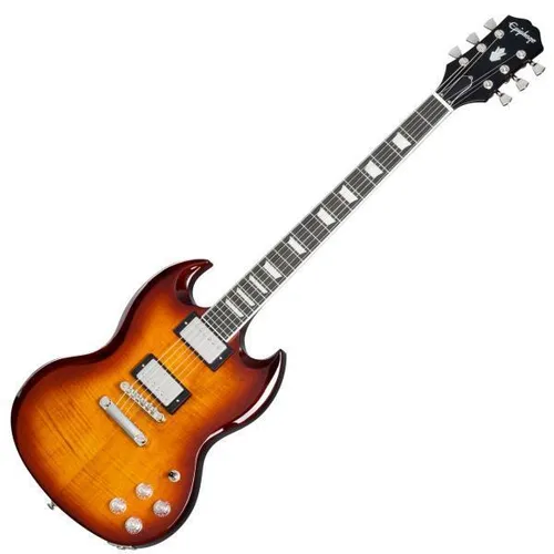 Epiphone SG Modern Figured Mojave Burst E-Gitarre mit Gigbag - E-Gitarre mit beeindruckender Maserung, ideal für kreative Musiker und vielseitige Sounds.