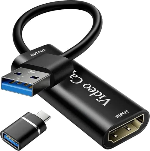 VIXLW Video Capture Card, 4K HDMI zu USB 3.0 Capture Card – 1080p 60 fps Aufnahme und Streaming für Gaming, Streaming, Unterricht und Videokonferenzen (Schwarz)