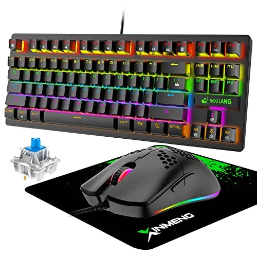 Tastatur- und Maus-Set mit Mauspad, ultraleichte G-Pro-Maus mit Wabenschale, TKL-Tastatur, Schwarze mechanische Tastaturen, Mäuse, RGB-Tastatur-Mauspad