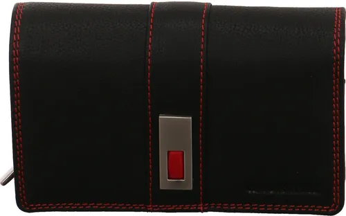 Dernier Shoes Geldbörse - Elegante Damen Geldbörse aus hochwertigem Echtleder, mit praktischen Fächern für Karten und Geldscheine sowie einem Reißverschlussfach für Kleingeld. Stilvoll in Schwarz mit roten Ziernähten.