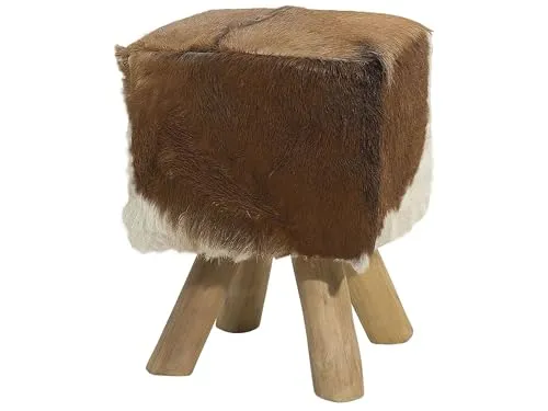Beliani Schöner Hocker Lammfell Teakholz Braun/Weiß Boho-Stil Dalton